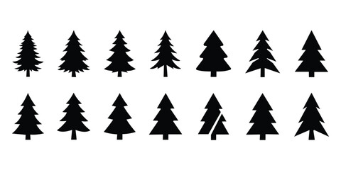 Obraz premium Minimal pine trees icon on ground, evergreen forest graphic 