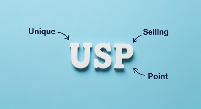 White letters spelling usp with handwritten arrows on blue background