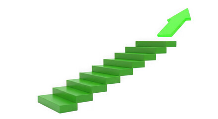 Fototapeta premium A green arrow made of blocks pointing upwards isolated on transparent background