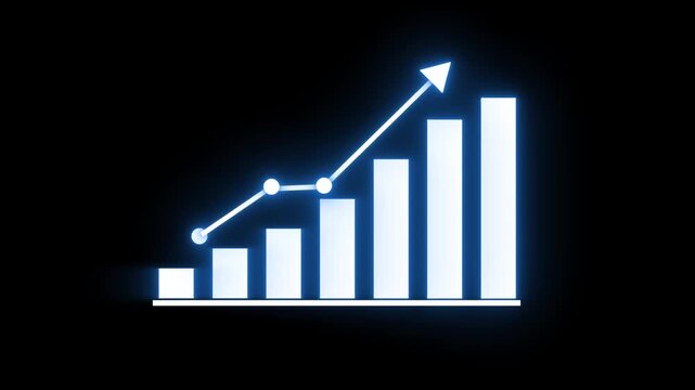 infographic business neon graph bar chart upward arrow showing growth, profits, success, positive business performance Increase income financial growth successful. stock market financial condition