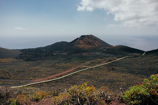 Teneguia Volcano landscape and ash plain at San Antonio, La Palma