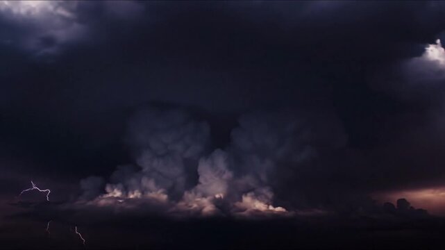Dramatic Storm Clouds with Intense Lightning Flashes at Night.