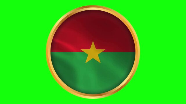 Burkina Faso Round Framed National Wavy Flag. Circular Blowing Flag of Burkina Faso with Gold Frame