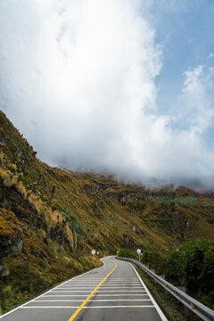 Road to Nevado del Ruiz through paramo ecosystem in Colombia