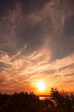 Stunning sea sunset with dramatic clouds