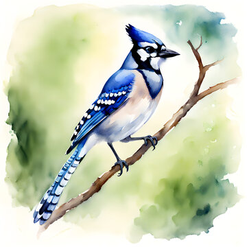 Blue Jay Watercolor Illustration Isolated on White