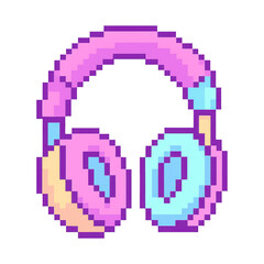 Fototapeta premium PNG Retro pixel art headphones illustration.