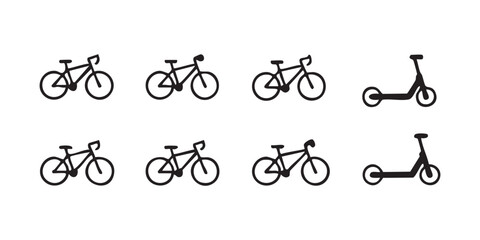Fototapeta premium Set of bicycle and scooter icons representing different types of micro mobility and city transport