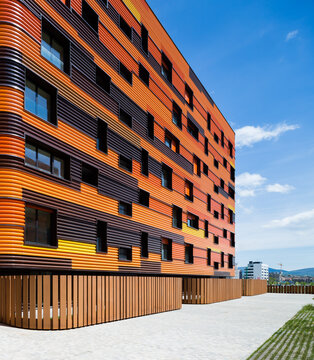 Modern building facade with vibrant colors