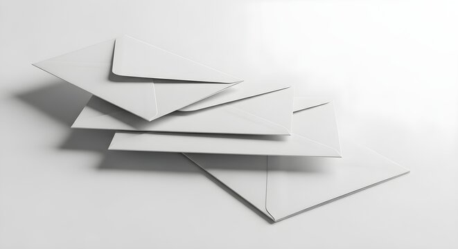 A stack of white blank envelopes isolated on white background