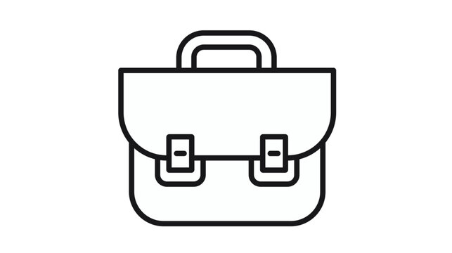 Professional black line art vector icon of a classic briefcase or satchel with a top handle and two buckles, representing business, work, office, education, and career, isolated on white.