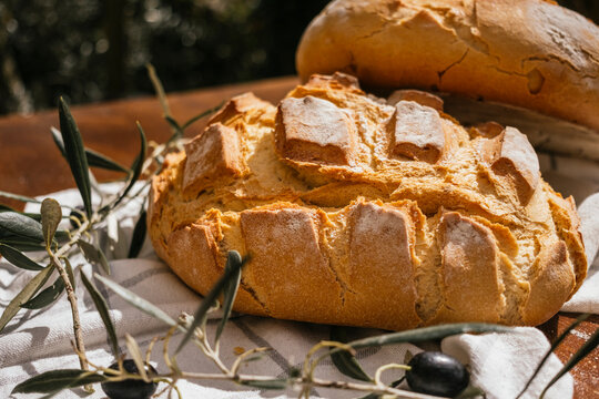 Rustic village bread with a golden crust