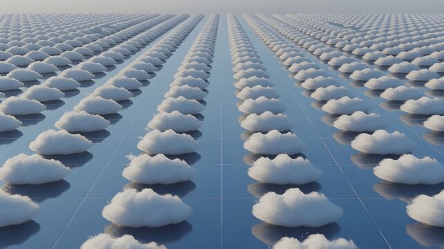 Surreal Blue Sky with Soft White Clouds Forming Perfect Grid Pattern in Minimal Artistic Style