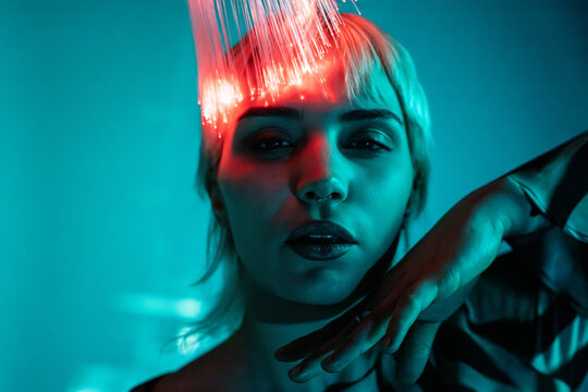Futuristic vision of young woman in the metaverse