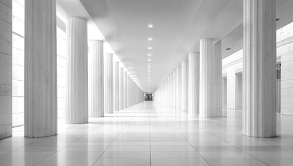 Fototapeta premium Grand Colonnade Hallway with Natural Light and Architectural Columns.