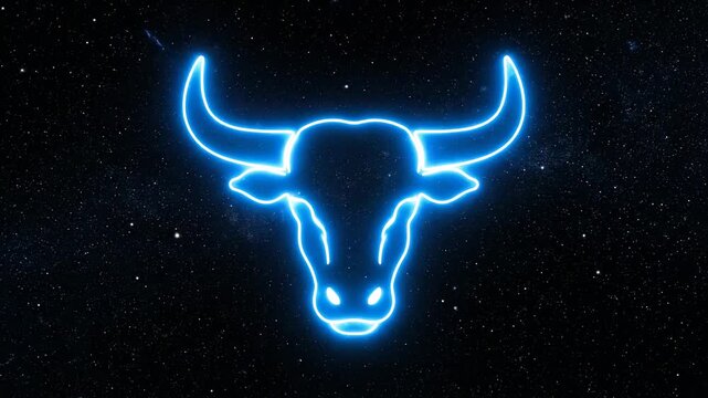 Glowing outline of a bull's head against a starry, dark night