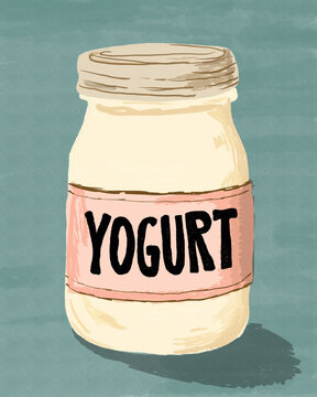 Illustrated yogurt jar highlighting probiotic gut health