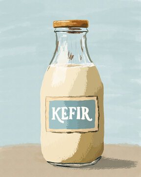 Illustration of kefir bottle for probiotic gut health
