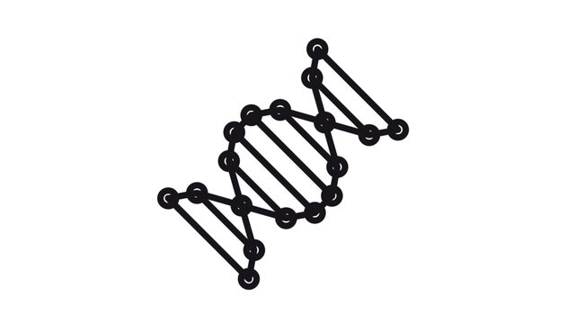 DNA double helix vector icon illustration, minimalist black silhouette symbol of genetic molecule structure for science, biology, medical research, biotechnology, and genomic engineering.