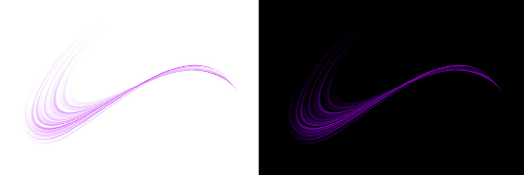 Abstract purple light trails forming stylish checkmark motion effect on both transparent png and isolated black background
