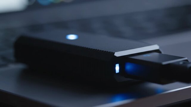 Black adapter plugged into a laptop technology device