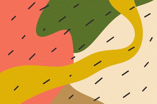 Abstract organic pattern with textured shapes and dash marks