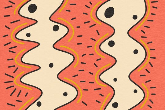 Abstract organic wavy pattern with dots on coral background