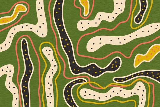 Abstract organic wavy pattern in earthy green tones