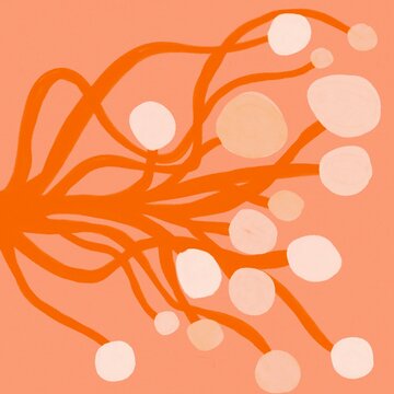 Abstract botanical illustration with orange stems and pods