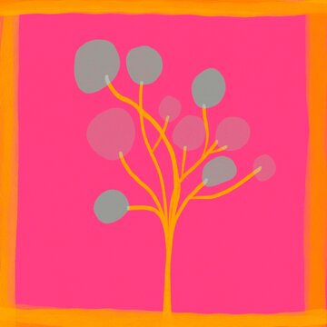 Abstract botanical tree illustration on vibrant pink background
