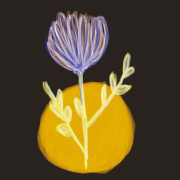 Abstract botanical flower illustration with golden circle