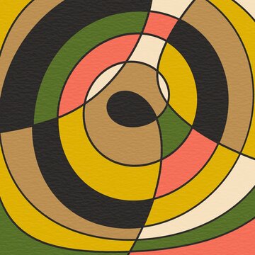 Abstract geometric spiral pattern with retro color circles