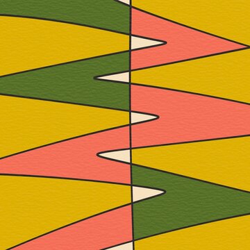 Abstract geometric zigzag pattern in mustard and coral