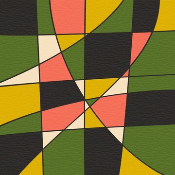 Abstract geometric color block pattern with curved lines