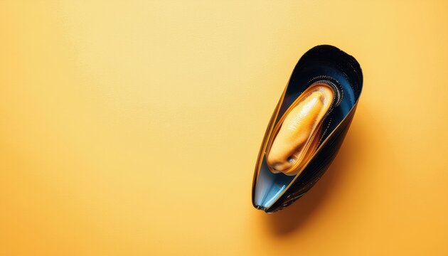Artistic Seafood Presentation: A Fresh Mussels on a vibrant Orange Canvas