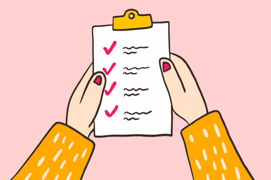 Financial contract checklist held in hands for approval