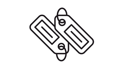 Minimalist black line art vector icon illustration of two price tags or luggage labels, scalable graphic symbol for retail, commerce, travel, and identification purposes on white background. © Waleed