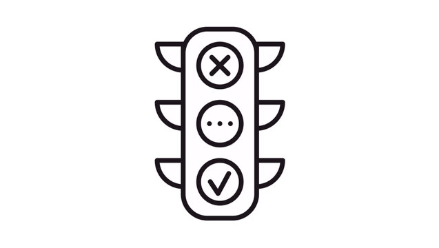 Black traffic light vector icon illustration. Minimalist silhouette of a three-light signal for road safety, transportation, and traffic control concepts. Scalable graphic design element.
