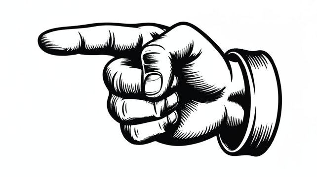 hand pointing to the left with index finger extended in a graphic illustration