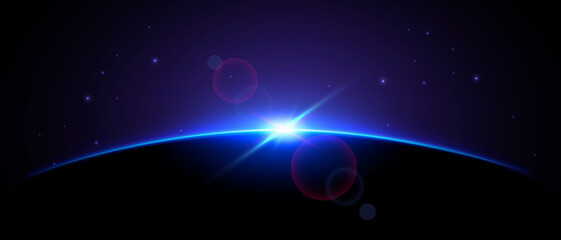 Blue Shiny Sun Eclipse. Planet In Space Concept © Black White Mouse