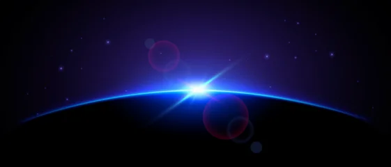 Blue Shiny Sun Eclipse. Planet In Space Concept © Black White Mouse