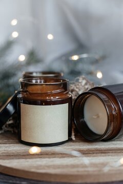 Scented soy candles for holidays with blank label
