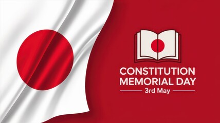 Japan Constitution Memorial Day design with flag and book icon on red background