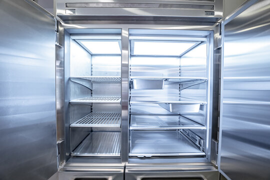 Minimalist luxury stainless steel refrigerator interior