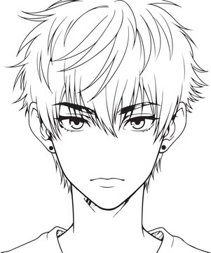 Anime style illustration of a young man with short hair and earrings vector illustration
