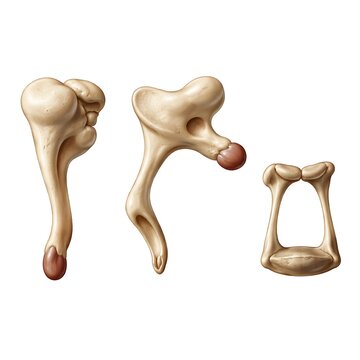 Anatomical Illustration of Auditory Ossicles, Human Ear Bones Malleus Incus and Stapes on White Background