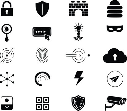 Silhouette Cybersecurity Data Protection Icons Set 20 Icons Grid