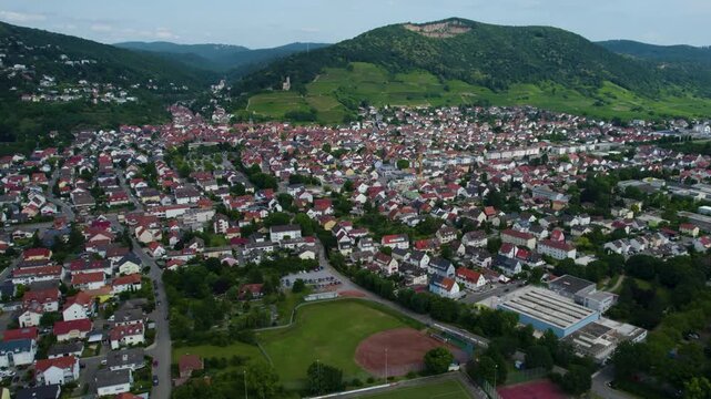 Aerial view around the city schriesheim in Germany. On sunny day in spring