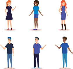Obraz premium Diverse people icons, cartoon characters, flat illustrations, colorful avatars
