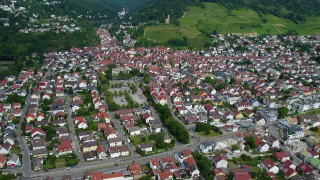 Aerial view around the city schriesheim in Germany. On sunny day in spring